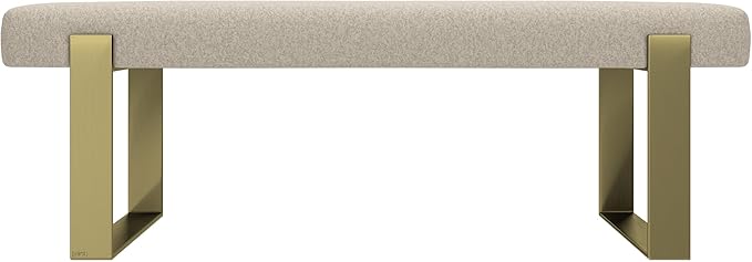 VANT Upholstered Bed Bench - Faux Merino Wool Camel - Burnished Brass - Contemporary Modern, Bedroom Bench Seat, Hallway, or Entryway