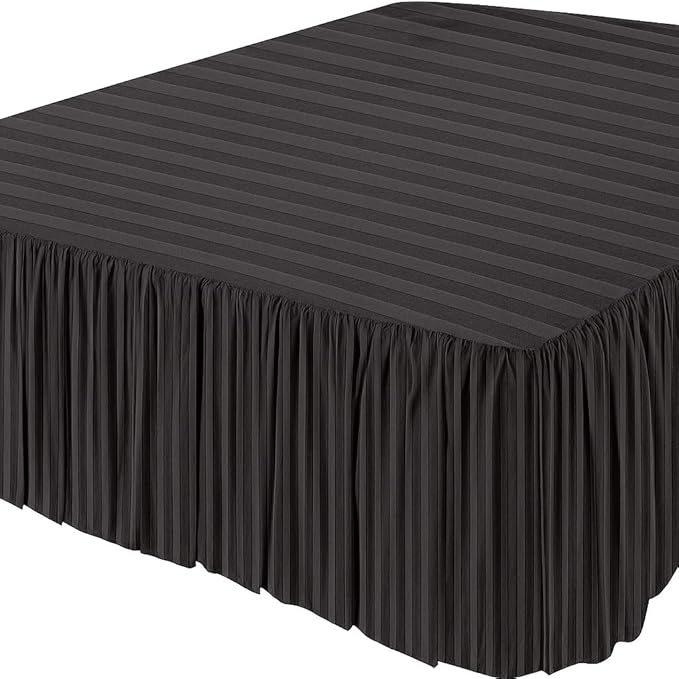 KRISHNA Ruffled Bed Skirt with Split Corners Queen, 100% Microfiber Hotel Quality, 18 Inch Drop Dust Ruffle Gathered Bedskirt with Platform, 60" x 80", Dark Grey Stripe