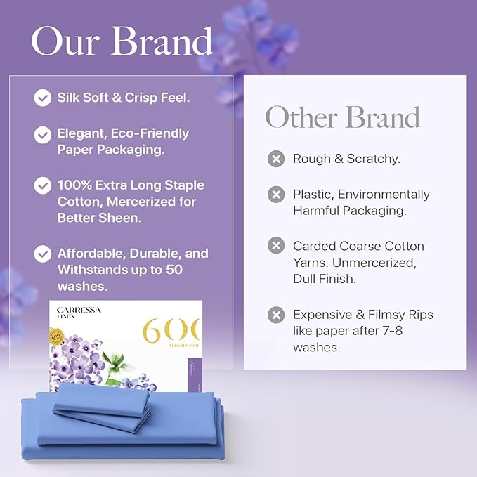 Carressa Linen California King Egyptian Cotton Sheet Sets - 600 Thread Count Cal King Cotton Sheet Set (4 PC, Marine Blue), Extra Soft, Cooling, 16" Deep Pocket Sateen Weave Luxury Hotel Bed Sheets