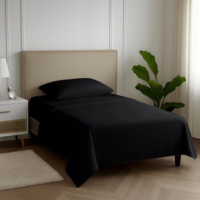 Carressa Linen 100% Egyptian Cotton Twin Sheets Set - 600 Thread Count Egyptian Cotton Luxury Twin Sheets (3 PC, Black), 16" Deep Pocket, Soft, Cooling, Sateen Weave College Dorm Room Bedding