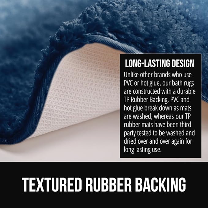 GORILLA GRIP Ultra Soft Plush Bathroom Rugs with Textured Rubber Backing, 34 x 24 Absorbent Quick Dry Bath Mat, Machine Washable Shower Mats, Home Décor Accessories Bathmat Rug Essentials, Navy