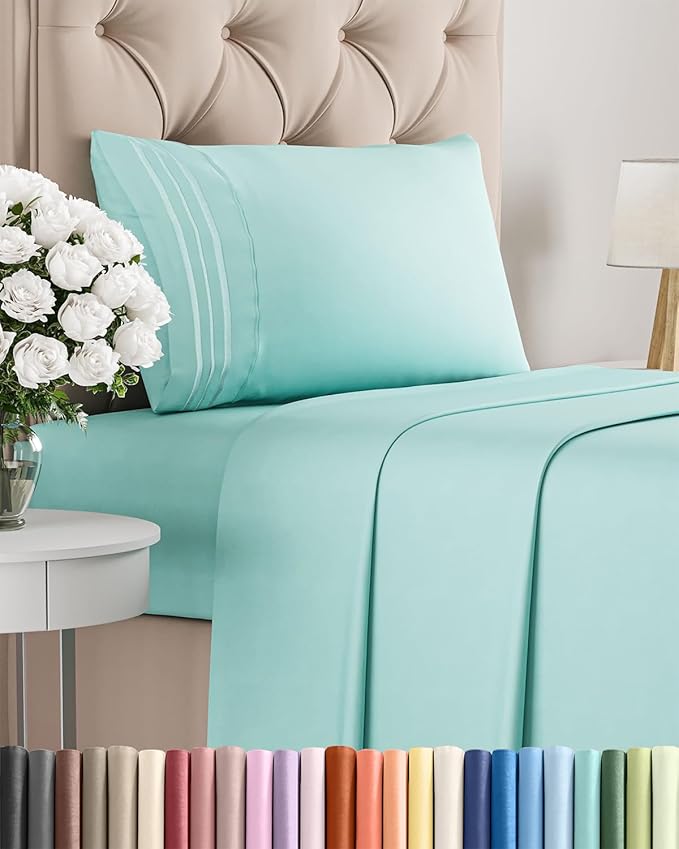 Twin Size 3 Piece Sheet Set - Comfy Breathable & Cooling Bed Sheets Set - Hotel Luxury Bedding for Women, Men, Kids, Teens, Boys & Girls - Deep Pockets, Ultra-Soft, Wrinkle Free - Oeko-Tex - Spa Blue