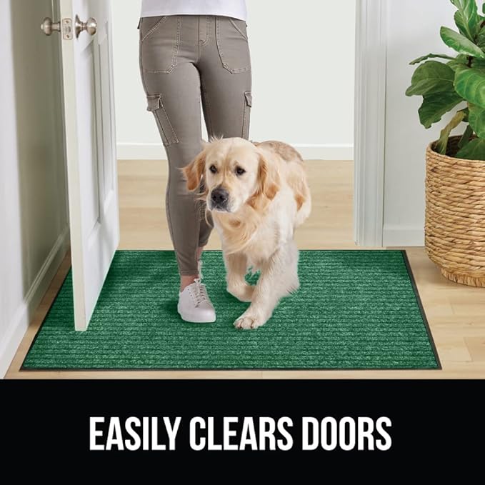 GORILLA GRIP Waterproof Traffic Guard Door Mat, Heavy Duty Entryway Mats, Strong Rubber Back Commercial Utility Rugs for Office Hallway, Garage Floor and Home, Low Profile Carpet Runner, 29x17, Green
