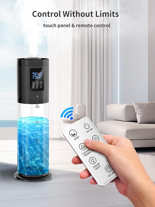 8L Humidifiers for Bedroom, 30dB Quiet, 500ft² Coverage, 60H Runtime, Top Fill, 3-in-1 Humidifier Large Room & Essential Oil Diffuser & Ambient Light, Sleep Mode, 16H Timer, Auto Shutoff Protection