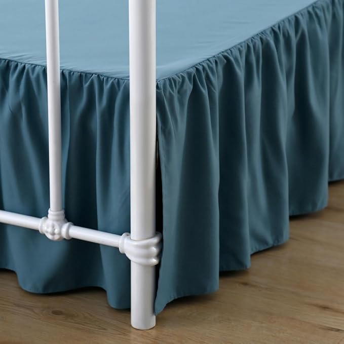 Bed Skirt King Size Ruffled Bed Skirts with Split Corners, 14 Inch Drop Dust Ruffle Bed Skirts with Platform, Teal Blue, 14'' King