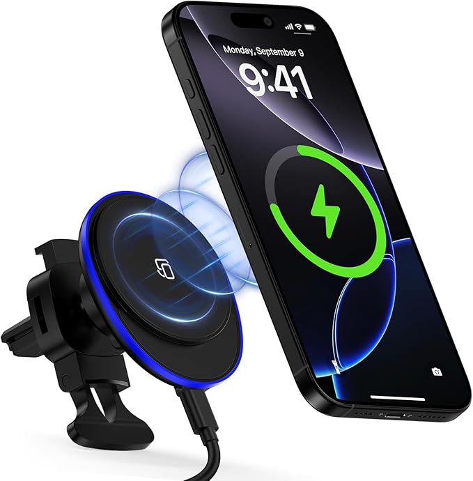 15W Magnetic Car Mount Wireless Charger for Samsung Galaxy S25 Ultra Z Fold7 Flip7 S24 FE S23 Plus S22 S21 MagSafe Wireless Charger Air Vent Auto Car Phone Holder for iPhone 16e 16 Pro Max/Plus 15 14