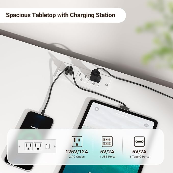 ELYKEN White LED Nightstand with Charging Station, Fluted 24" Wide Bedside Table with 2 Drawers Wood End Table with USB & Type-C Port for Bedroom
