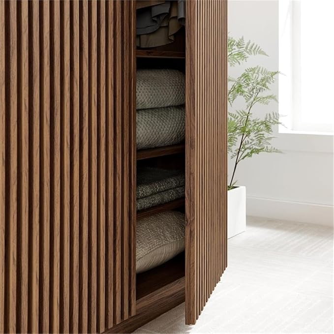 Pemberly Row Contemporary Wood Wardrobe Closet in Walnut Finish