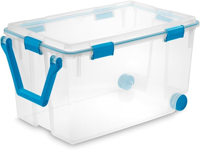 Sterilite 12-Pack Gasket Box, Weather-Resistant Storage Bins with Latching Lids, 120 Quart - Heavy-Duty Organizing Containers for Closet, Bathroom, and Office
