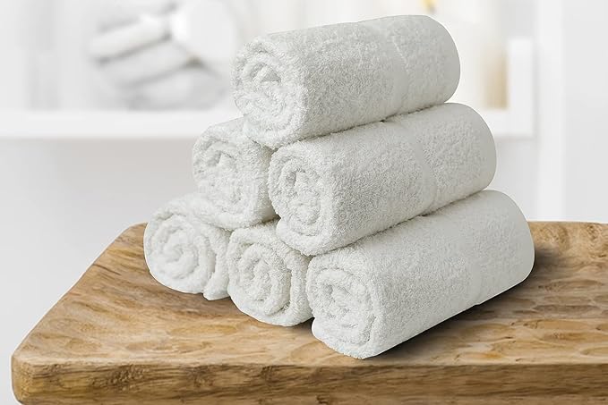 Basic Hand Towels 16x26 Inches – Pack of 12 – White Color – Soft and Absorbent Multipurpose Cotton Towels for Bathroom, Spa, Gym, Salon, Hotel, and Everyday Use