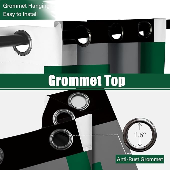 Green Blackout Curtains for Bedroom 63 inch Long 2 Panels Set Black Grey White Modern Abstract Geometric Black Out Curtains Insulated Room Darkening Window Drapes for Living Room, 52Wx63L