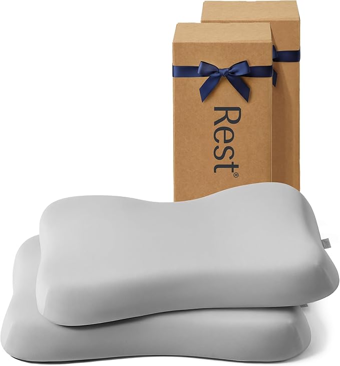 REST® Evercool® Cooling Pillow, Set of 2, Instant Cool-to-Touch Shell Fabric & Breathable Silicone Sponge Core for All-Night Temperature Regulation & Ergonomic Support, Medium Height, Light Gray