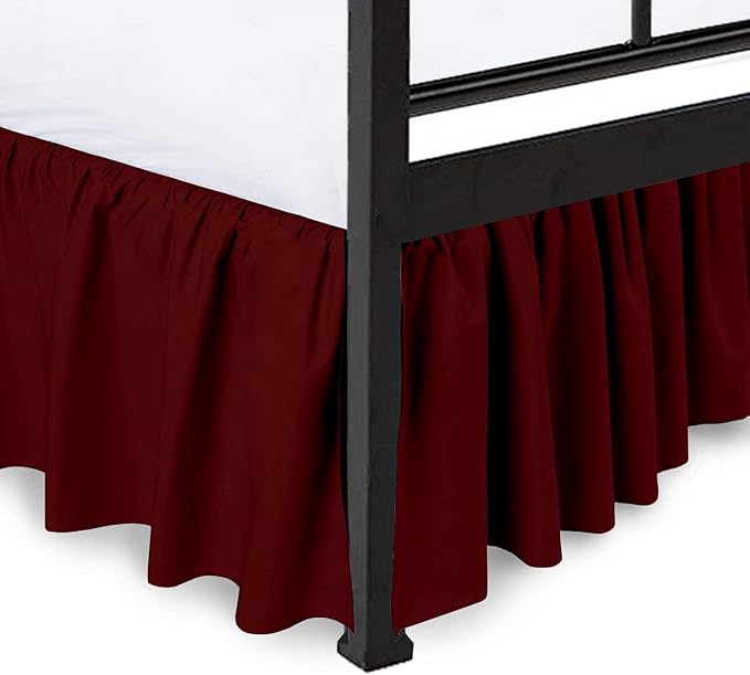 Ruffled Bed Skirt with Split Corners, Burgundy, King 12 Inch Drop Bedskirt, Hotel Quality Brushed Microfiber Wrinkle Free Dust Ruffle Bed Skirt King Size