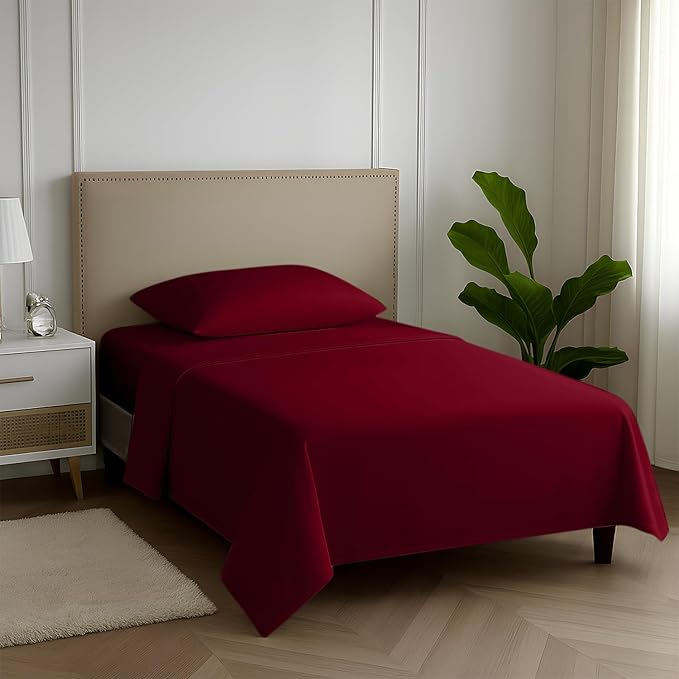 Carressa Linen 100% Egyptian Cotton Twin XL Sheets Set - 600 Thread Count Luxury Egyptian Cotton Sheets Twin XL Size (3 PC, Classic Burgundy), 16" Deep Pocket, Soft, Cooling, Sateen Weave Dorm Bedding