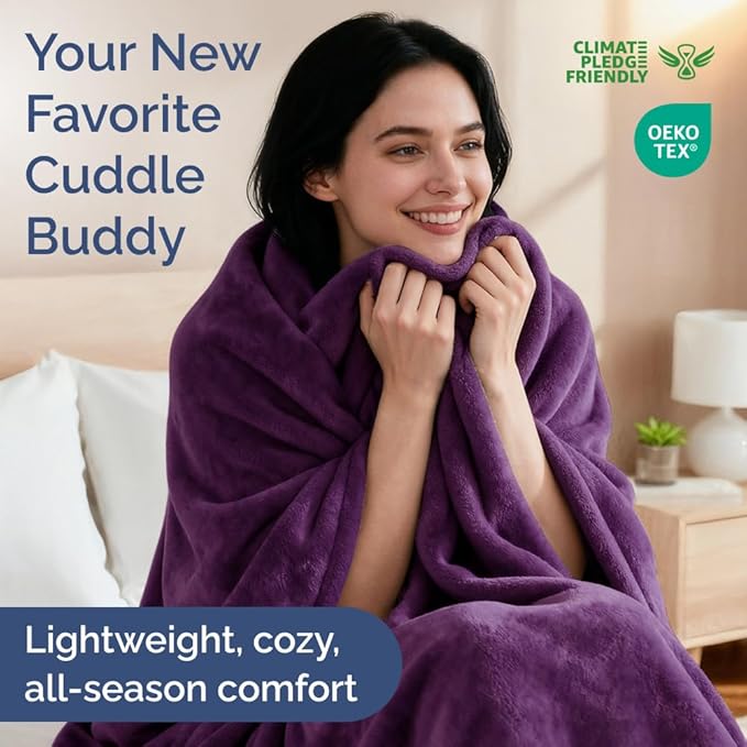 Ultra Soft Fleece Blanket Throw Size - Flannel Fleece Luxury Throw Blanket - Lightweight for Couch Bed Chair - Thick, Warm and Breathable - All Season Cozy Anti-Static Microplush Bedding, Purple