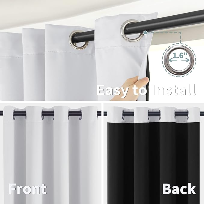 BGment Greyish White 100% Blackout Curtains for Bedroom 63 Inch Length 2 Panels Set, Thermal Insulated Full Light Blocking Grommet Noise Cancelling Window Curtains for Nursery, 42 Inch Wide Each