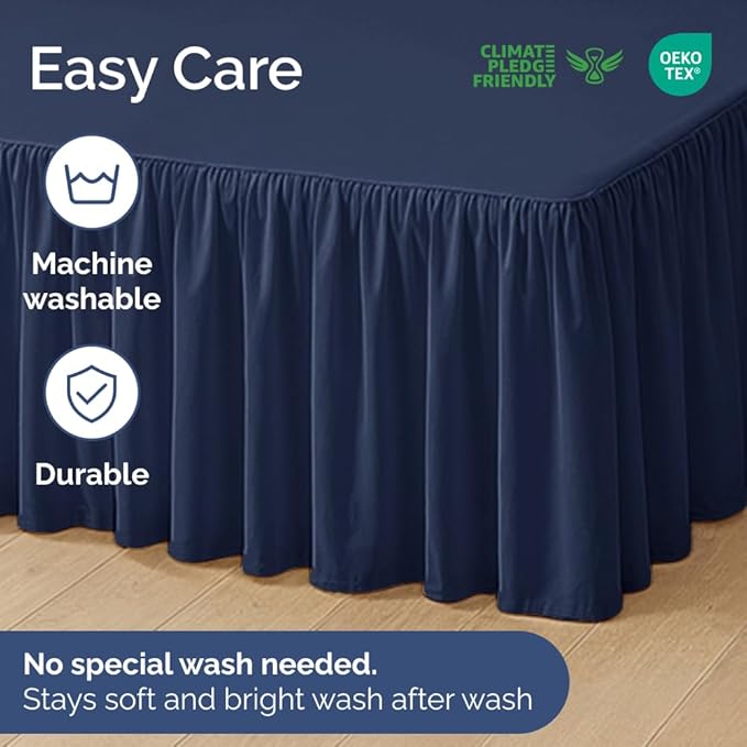 Bedskirt Full Size Ruffle - 12 inch Drop Dust Ruffle Bed Skirt with Platform - Ultra-Soft, Easy Fit, Premium Hotel Quality - Wrinkle, Fade & Shrink Resistant - for Women, Men, Kids and Teens - Navy