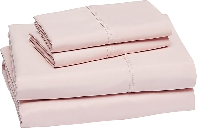 Amazon Basics Lightweight Super Soft Easy Care Microfiber 4-Piece Bed Sheet Set with 14-Inch Deep Pockets, Luxury Bedding, Queen, Blush Pink, Solid