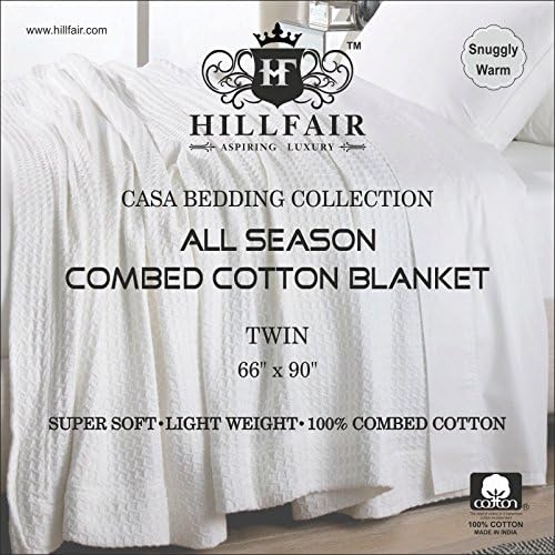 HILLFAIR 100% Combed Cotton Blanket– Twin Bed Blanket– Soft Cozy Warm Multipurpose Throws for Luxury Home Decor– 66 x 90 inch Twin XL Size Cotton Blankets for Beds- Bed Blankets for All Season- Grey