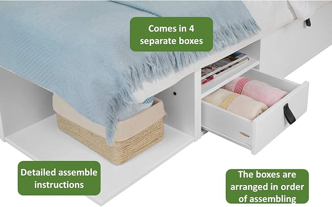 memomad Bali Storage Platform Bed with Drawers (King Size, Off White)