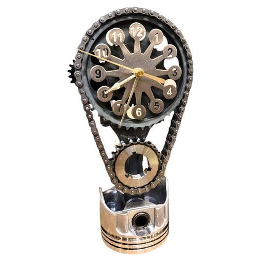 Chevrolet Small Block V8 Rotating Gear Clock – Stainless Steel Timing Chain Desk Clock by Clock9Nine, Chevy Truck Garage Decor, Muscle Car Gift, Hot Rod Man Cave Collectible, Car Show Trophy