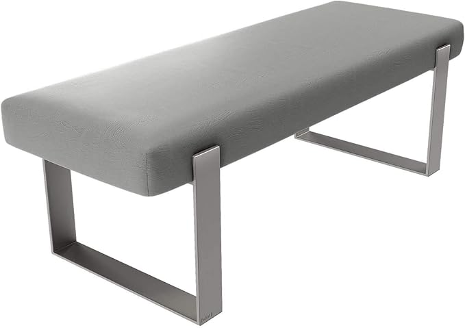 VANT Upholstered Bed Bench - Vintage Leather Light Grey - Brushed Nickel - Contemporary Modern, Bedroom Bench Seat, Hallway, or Entryway