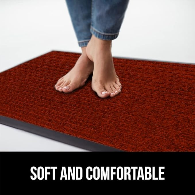 GORILLA GRIP Waterproof Traffic Guard Door Mat, 47x35, Heavy Duty Entryway Mats, Strong Rubber Back Commercial Utility Rugs for Office Hallway, Garage Floor and Home, Low Profile Carpet Runner, Red