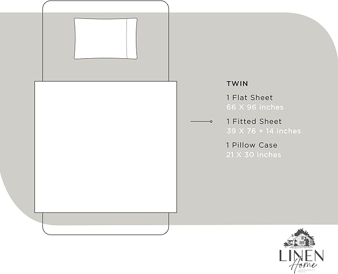 Linen Home 100% Cotton Percale Sheets Twin Size, White, Deep Pocket, 3 Pieces Set - 1 Flat, 1 Deep Pocket Fitted Sheet and 1 Pillowcase, Crisp Cool and Strong Bed Linen