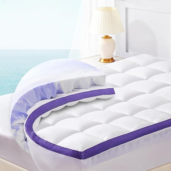 Dual Layer 4 Inch Memory Foam Mattress Topper Twin - 2 Inch Gel Memory Foam and 2 Inch Pillow Top Mattress Pad, 7-Zone Egg Crate Full Size Mattress Topper