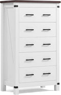 LINSY HOME Farmhouse 5 Drawer Dresser for Bedroom, 46” Tall Rustic Wood Chest with Deep Drawers, Modern Dressers with Spacious Storage and Metal Handles for Closet, Living Room, Hallway, Off White