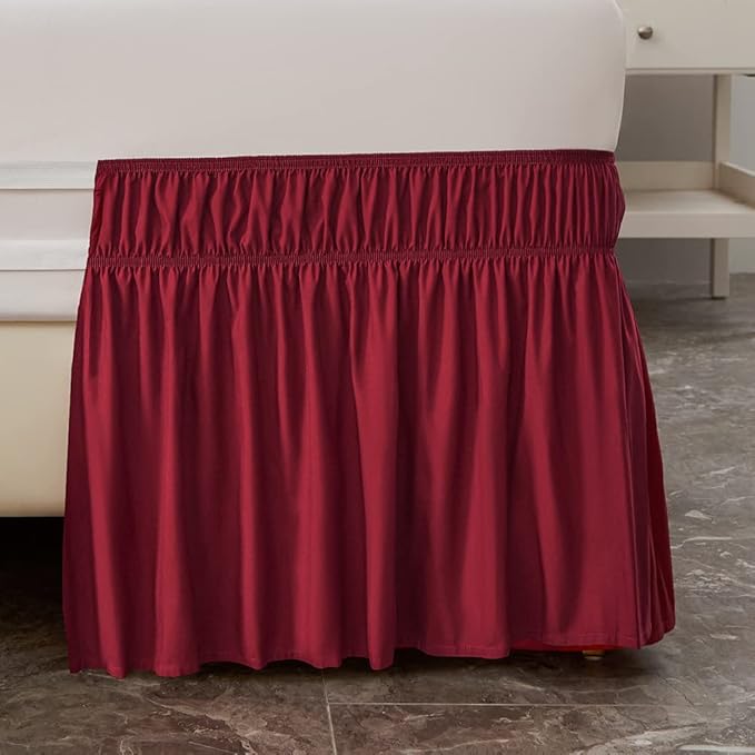 MEILA Wrap Around Bed Skirt Three Fabric Sides Elastic Dust Ruffled 16 Inch Tailored Drop,Easy to Install Fade Resistant-Burgundy, Twin/Full