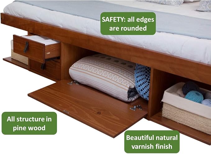 memomad Bali Storage Platform Bed with Drawers (King Size, Caramel Brown Wood)