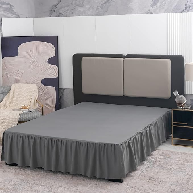 TSUTOMI Bed Skirt Full Size Ruffled Bed Skirt with Split Corners, 18 Inch Drop Dust Ruffle Bed Skirts with Platform, Gathered Style, 100% Microfiber, Grey