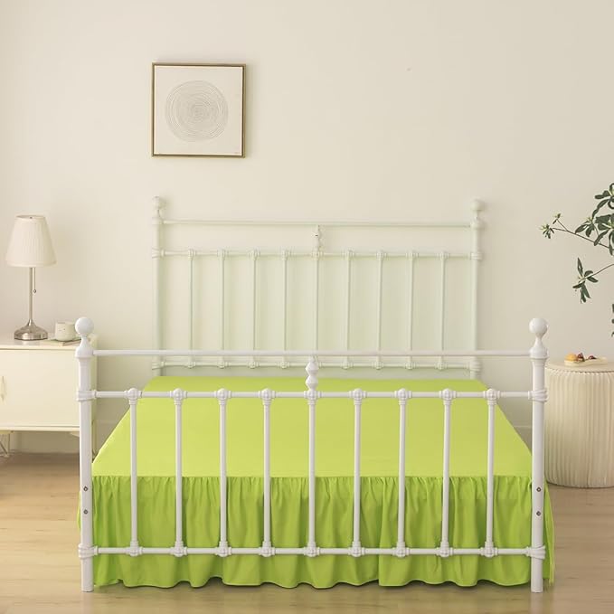 Bed Skirt King Size Ruffled Bed Skirt with Split Corners, 14 Inch Drop Dust Ruffle Bed Skirts with Platform, Gathered Style, 100% Microfiber, Lime