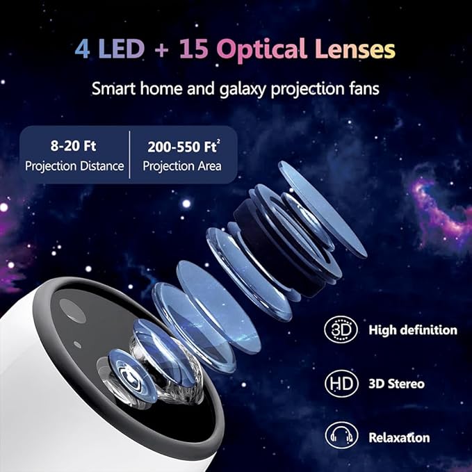 3D Galaxy Projector Star Projector, Planetarium Projector Night Light with Bluetooth Speaker for Bedroom Decor, 90 Dynamic Scenes, Relaxing Ambience & Ceiling Stars for Christmas Gifts,New Year Gift