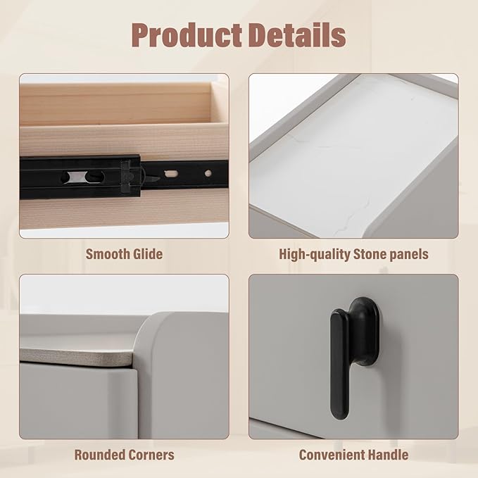 Lamberia Narrow Nightstand with 3 Drawers, Narrow Side Table, Small Bedside Table for Bedroom, Living Room, End Table for Small Space, Dark Grey, 9.8''W x 15.8" D x 23.5" H