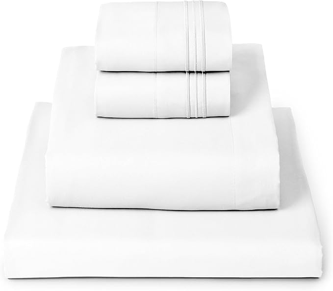 Mellanni Twin XL Sheet Set - 4-Piece Iconic Collection Bedding, (Including 2 Pillowcases), 16-Inch Deep Pocket, Easy Care, Extra Soft, Cooling Sheets, Brushed Microfiber - White