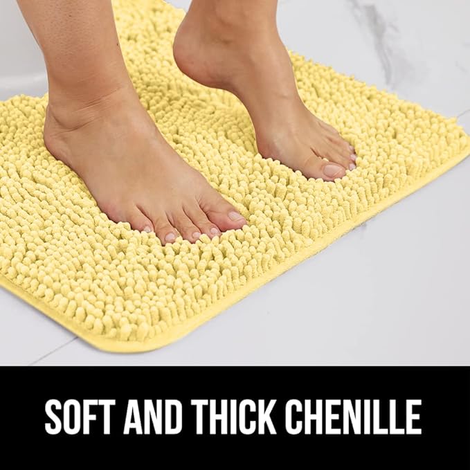 GORILLA GRIP Bath Rug Mat 60x24, Thick Soft Absorbent Chenille, Quick Dry Microfiber Mats, Rubber Backing Washable Shower Floor Rugs, Bathmat Runner, US Designed Bathroom Home Decor Accessories Yellow