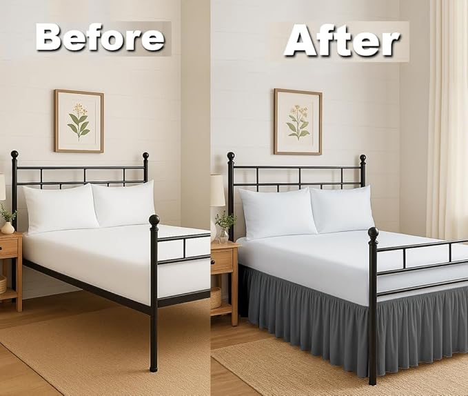 Ruffled Bed Skirt Split Corners with Platform, Tailored Fit Hotel Quality Wrinkle Free Ultra-Soft Microfiber Dust Ruffle, Upto 24 Inch Drop, Twin, Dark Grey