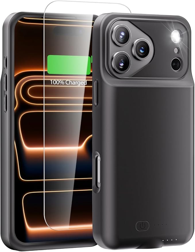 Battery Case for iPhone 17 Pro Max, Charging Case Charger 8500mAh Ultra-Slim Lightweight Powerful Battery Pack 15W Fast Rechargeable Anti-Fall TPU Juice Box for iPhone 17 Pro Max (6.9") Black