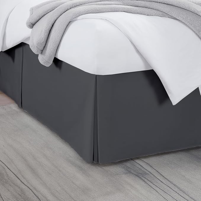 Full Bed Skirt, Luxury 16 Inch Drop Dark Grey Pleated Bed Skirt, Double Brushed Microfiber, Box Pleat Design, Wrinkle & Fade Resistant, Easy Fit Tailored Bedskirt for Full Size Beds