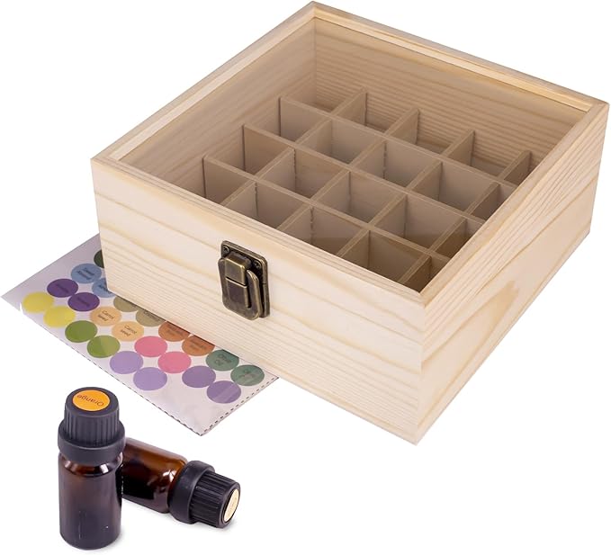 Essential Oil Storage Box High Capacity Glass Lid Wooden Essential Oils Display Organizer Stand Holder for 15 ml Bottles Nail Polish Collection.