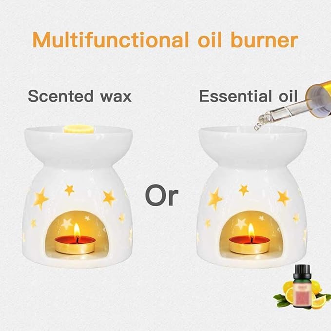 HwaGui Ceramic Tea Light Holder,Aromatherapy Oil Burner Candle Warmers Home Decoration Romantic White Star Pattern
