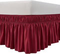 MEILA Wrap Around Bed Skirt Three Fabric Sides Elastic Dust Ruffled 24 Inch Tailored Drop,Easy to Install Fade Resistant-Burgundy, Queen/King