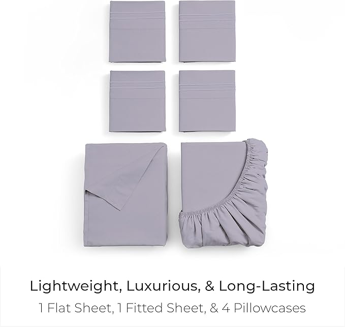 Mellanni King Sheet Set - 6-Piece Iconic Collection Bedding, (Including 4 Pillowcases), 21-Inch Extra Deep Pocket, Easy Care, Ultra Soft, Cooling Sheets, Brushed Microfiber - Lavender