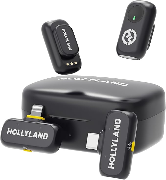 Hollyland Lark A1 Wireless Mini Microphone for iPhone & Android, 48kHz/24-bit, 3-Level Intelligent Noise Cancel, Microphone for YouTube, Podcast, Vlogging (Black, 2TX + 2RX + Charging Case)