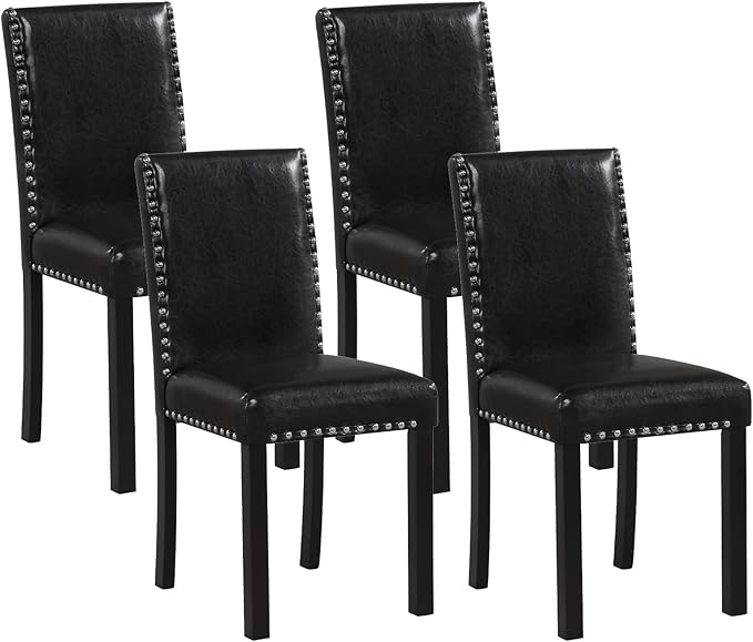 Giantex Black Dining Chairs Set of 4, Faux Leather Upholstered Parsons Kitchen Chairs with Solid Rubber & Bent Wood Legs, Thick Padded Seat, Armless Side Chairs for Living Dining Room Restaurant
