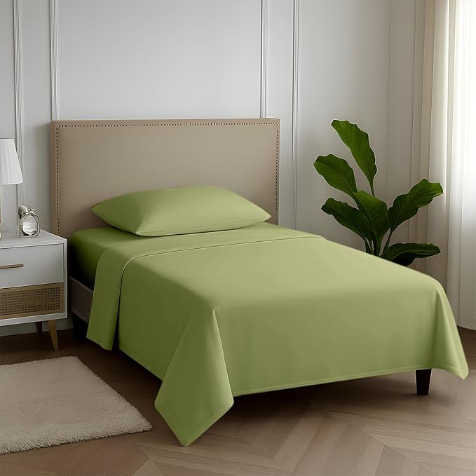 Carressa Linen 100% Egyptian Cotton Twin XL Sheets Set - 600 Thread Count Luxury Egyptian Cotton Sheets Twin XL Size (3 PC, Herb Garden), 16" Deep Pocket, Soft, Cooling, Sateen Weave Dorm Room Bedding