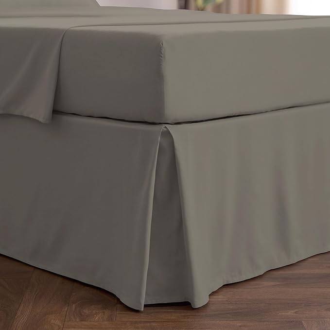 Mellanni Bed Skirt Twin Size - Bed Skirting - 15-Inch Tailored Drop Pleated Dust Ruffle - Hotel Luxury Bedding - Wrinkle, Fade, Stain Resistant - 1 Bedskirt (Twin, Dark Taupe)
