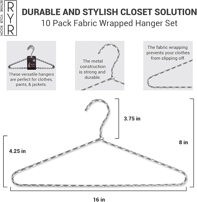 Clothes Hangers 60 Pack – Space Saving Fabric & Metal Hangers, Non-Slip Pant & Coat Hangers, Room Essentials, Closet, Durable Wardrobe Storage for Shirts, Suits & Pants – Grey/White
